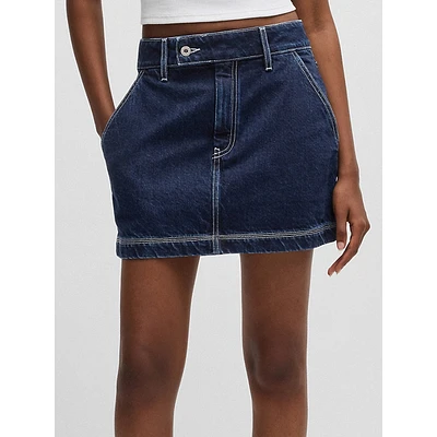 Denim Topstitching Mini Skirt