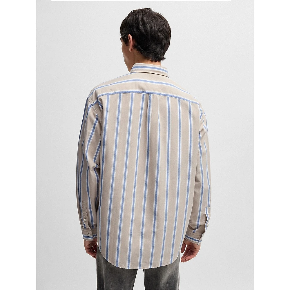 Oversized-Fit Button-Down Oxford Striped Shirt