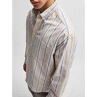 Oversized-Fit Button-Down Oxford Striped Shirt