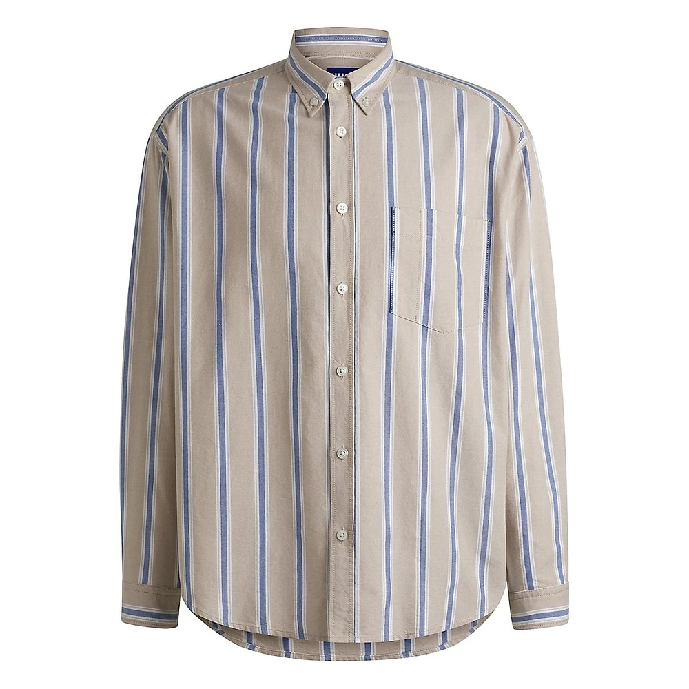 Oversized-Fit Button-Down Oxford Striped Shirt