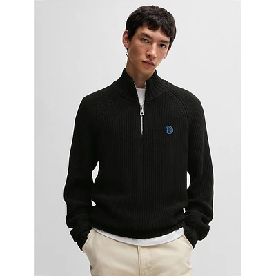 Relaxed-Fit Quarter-Zip Rib-Knit Sweater