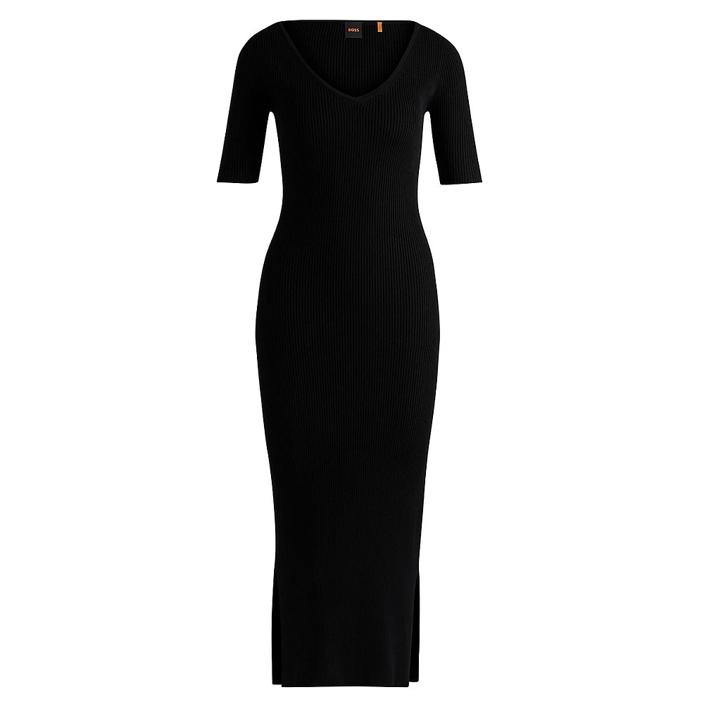 Robe midi extensible à encolure en V