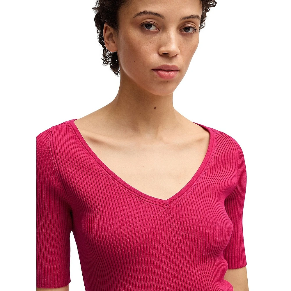 Slim-Fit Rib-Knit V-Neck Top