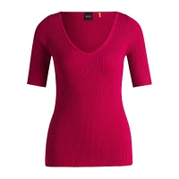 Slim-Fit Rib-Knit V-Neck Top