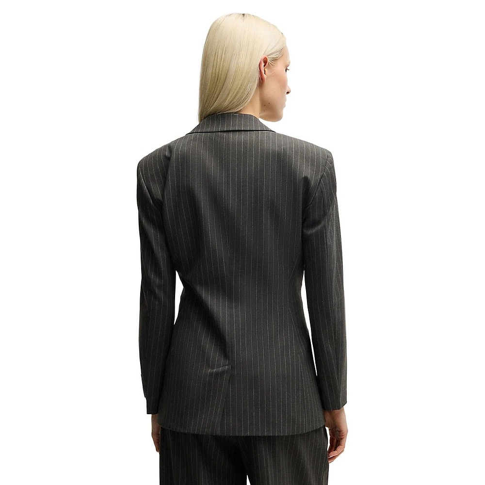 Double-Breasted Pinstripe Stretch Blazer