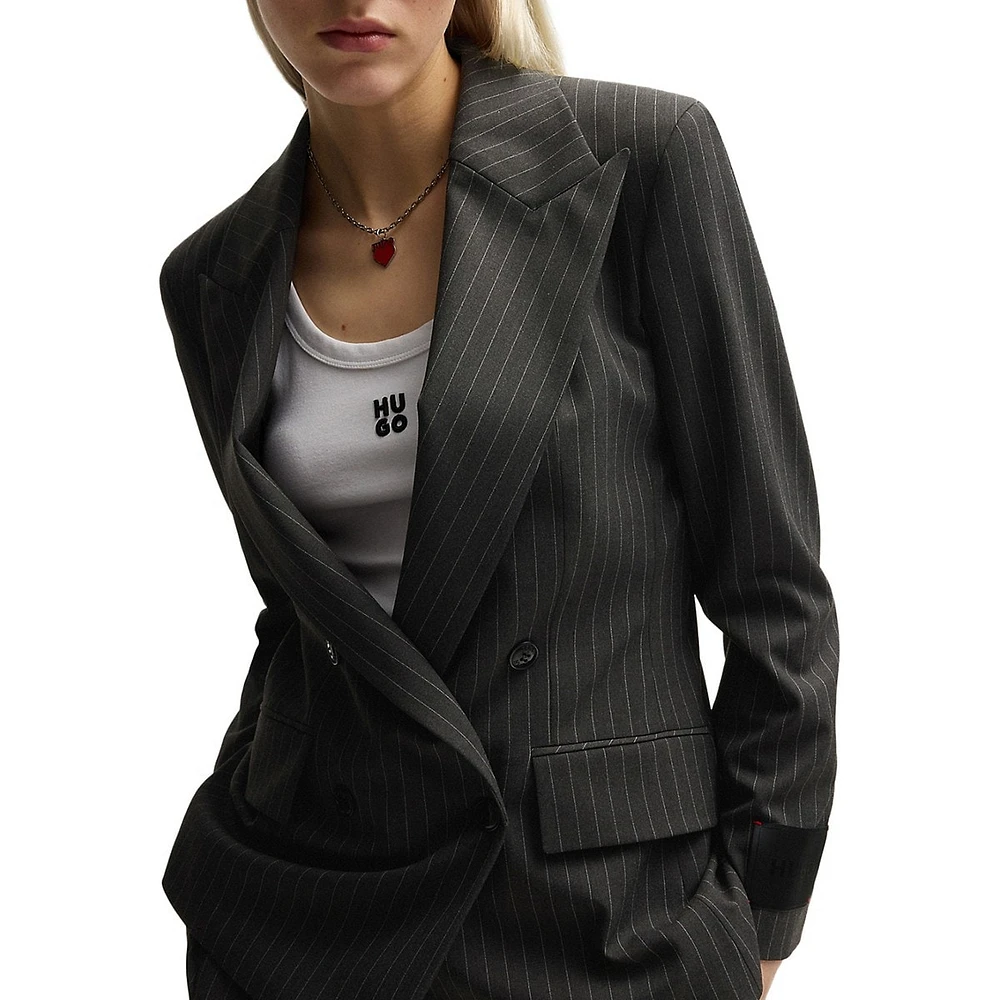 Double-Breasted Pinstripe Stretch Blazer