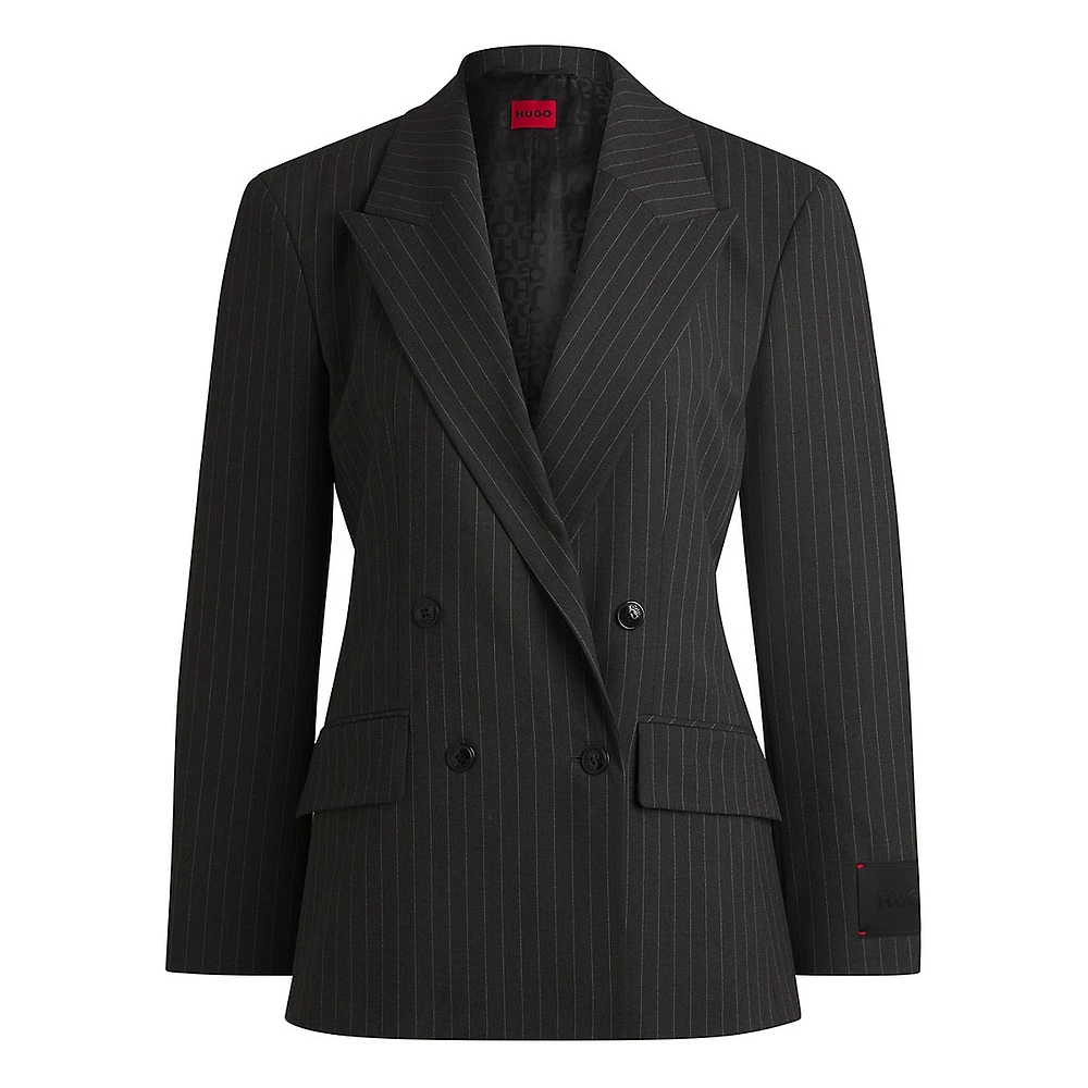 Double-Breasted Pinstripe Stretch Blazer