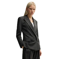 Double-Breasted Pinstripe Stretch Blazer