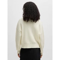 Wool-Blend Drop-Shoulder Embossed Logo Sweater