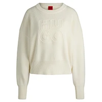 Wool-Blend Drop-Shoulder Embossed Logo Sweater