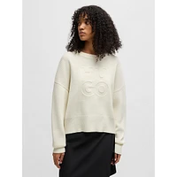 Wool-Blend Drop-Shoulder Embossed Logo Sweater