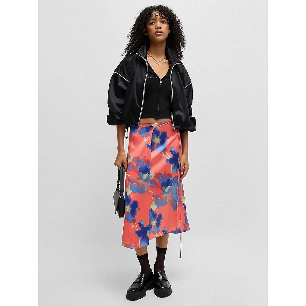 Tied Floral-Print Midi Wrap Skirt