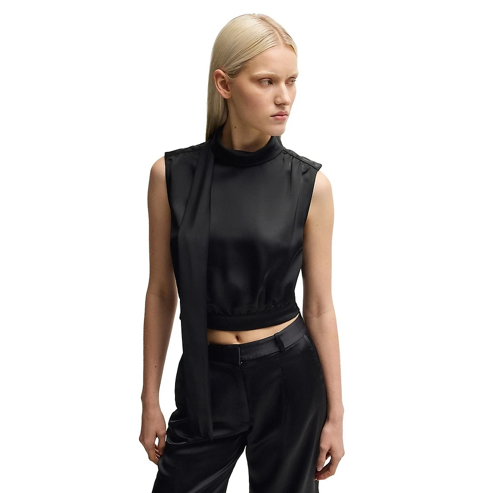 Sleeveless Cropped Satin Top