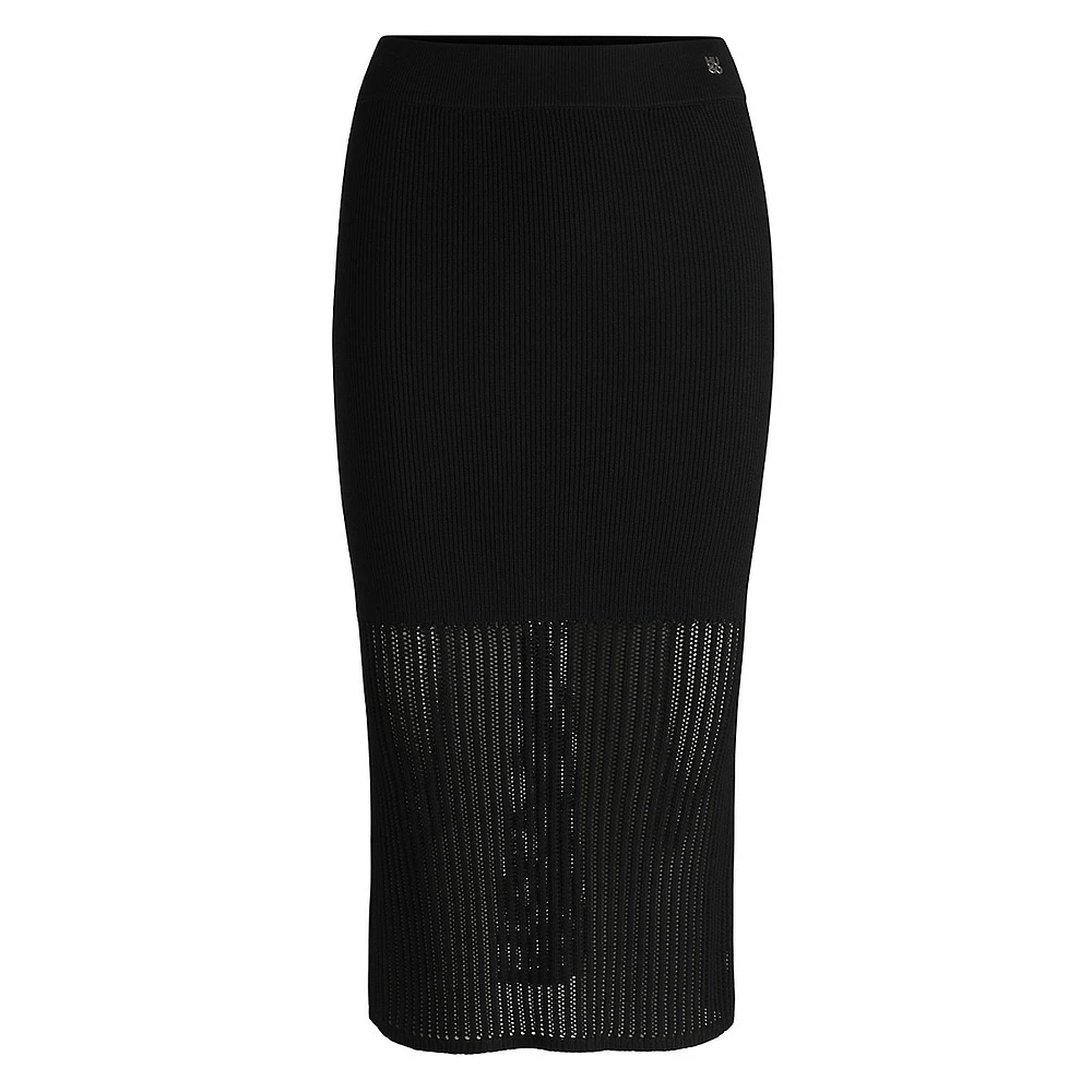 Sobinny Ribbed Tube Skirt With Sheer Crochet