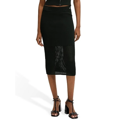 Sobinny Ribbed Tube Skirt With Sheer Crochet