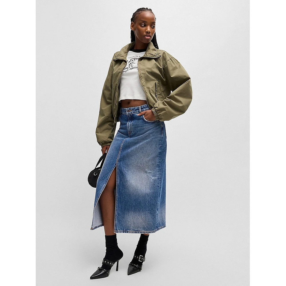 Denim Slit Midi Skirt