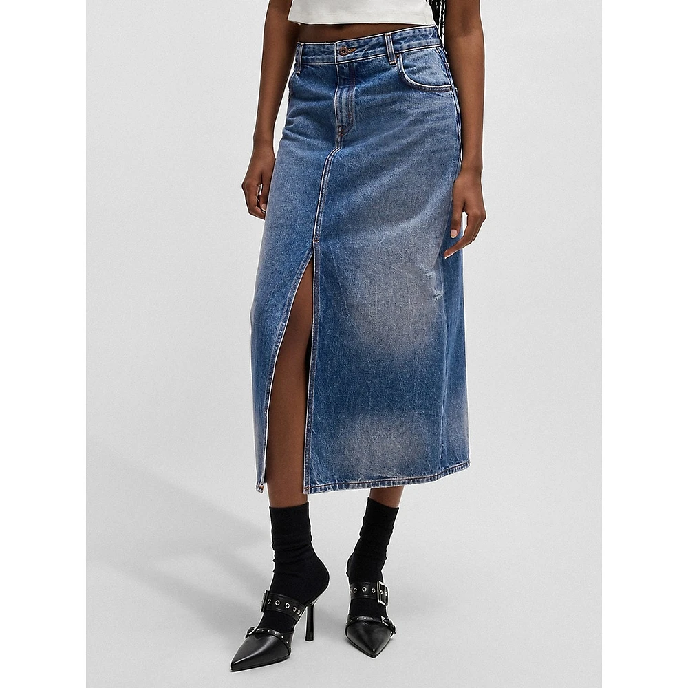 Denim Slit Midi Skirt