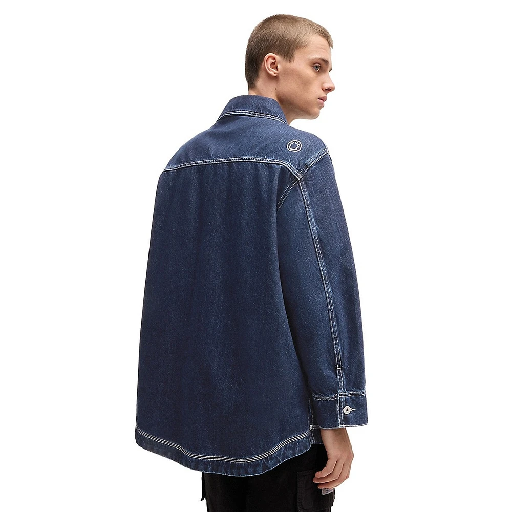 Oversized Contrast-Stitch Denim Jacket