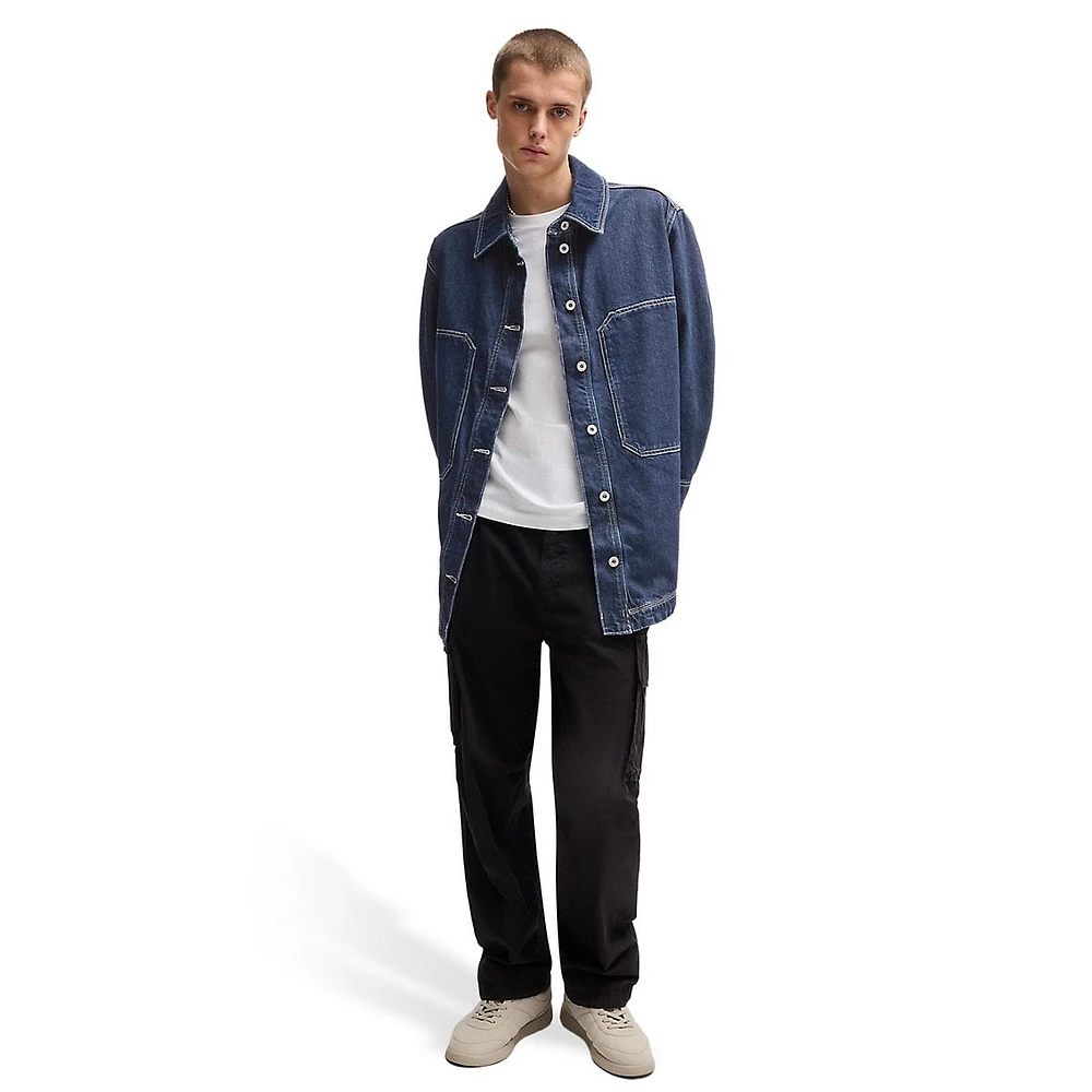 Oversized Contrast-Stitch Denim Jacket