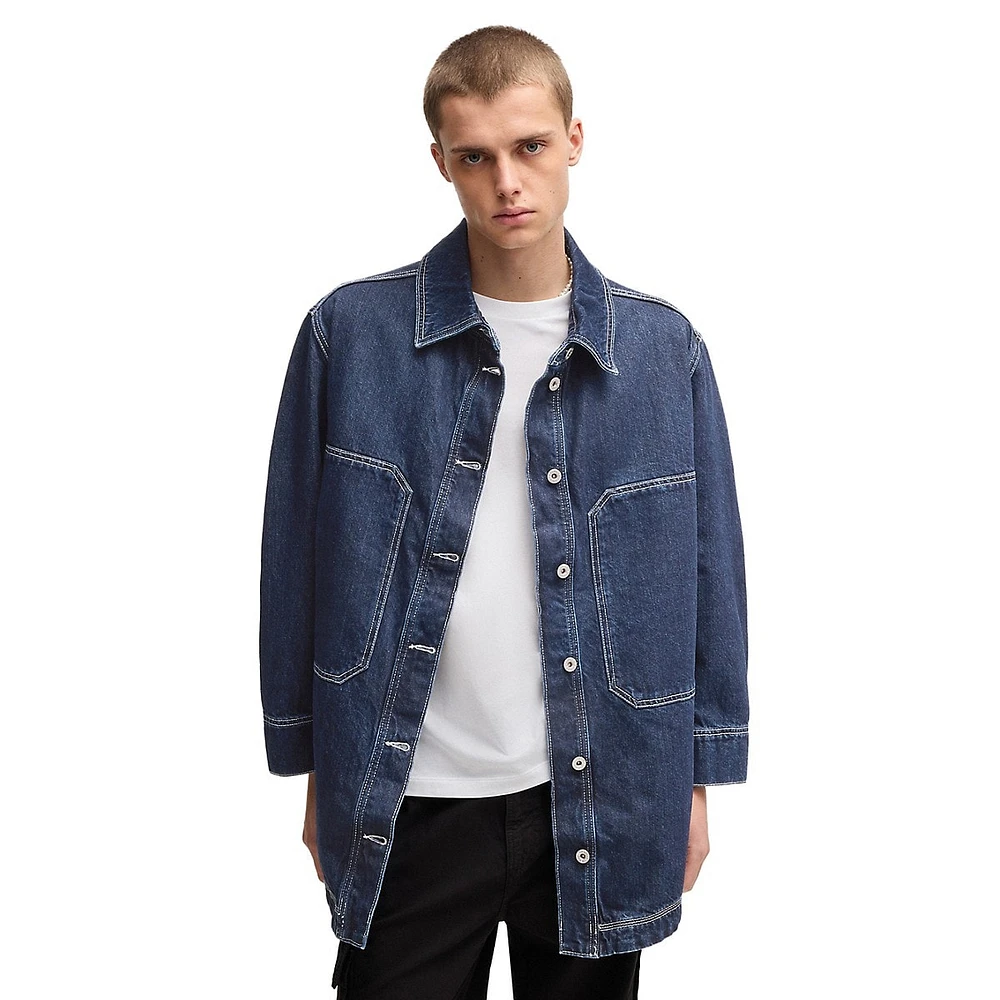 Oversized Contrast-Stitch Denim Jacket