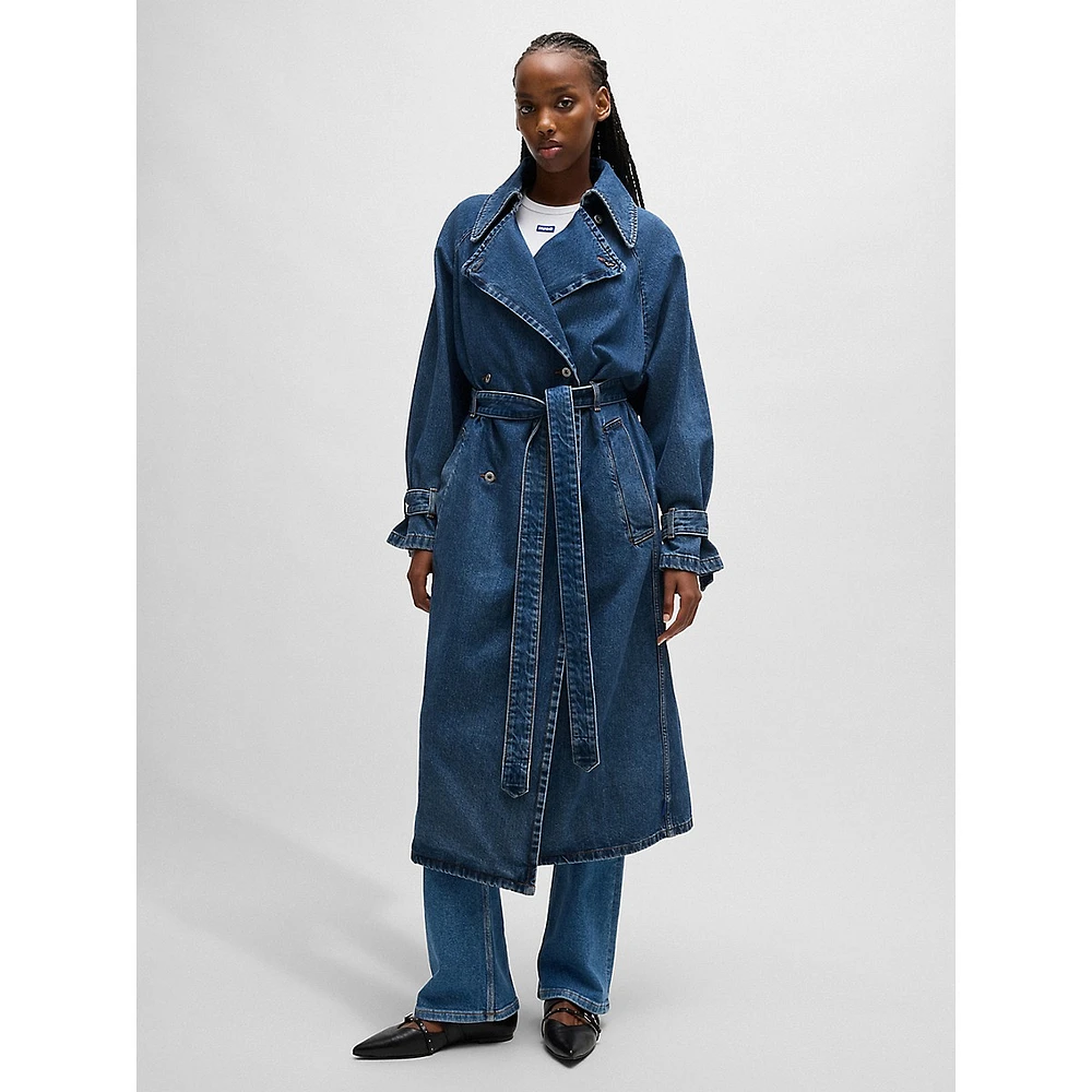 Double-Breasted Denim Trench Coat