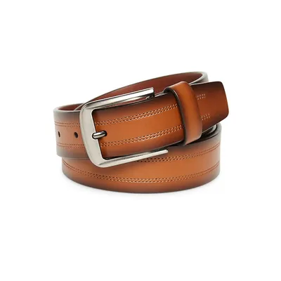 Double-Stitched Casual Leather Belt