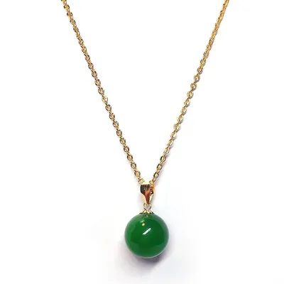 18K Gold Natural Jade Bead Pendant and Necklace