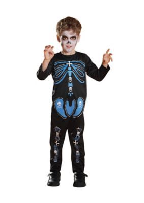 Black And Blue Skeleton One Piece Boy Child Halloween Costume - Small
