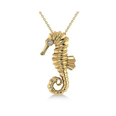 Diamond Summertime Seahorse Pendant Necklace 14k Yellow Gold (0.01ct)