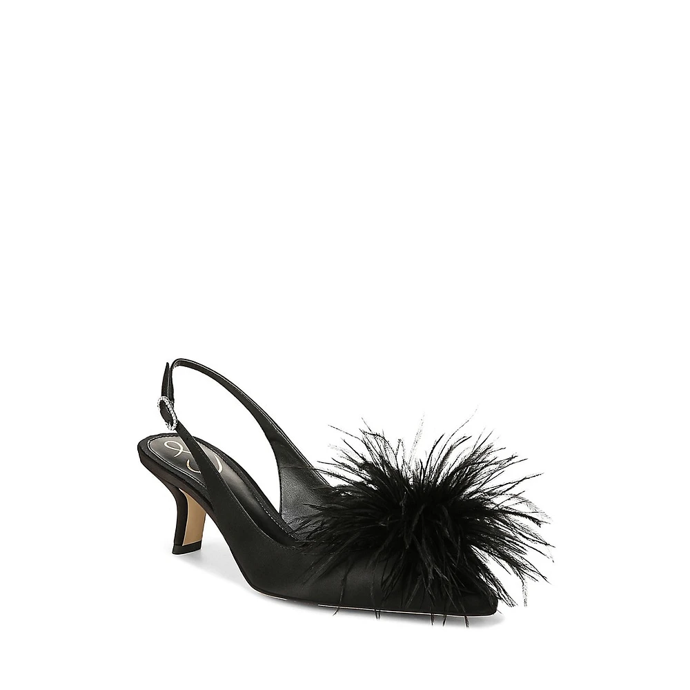 Bianka Feathered Satin Slingback Pumps