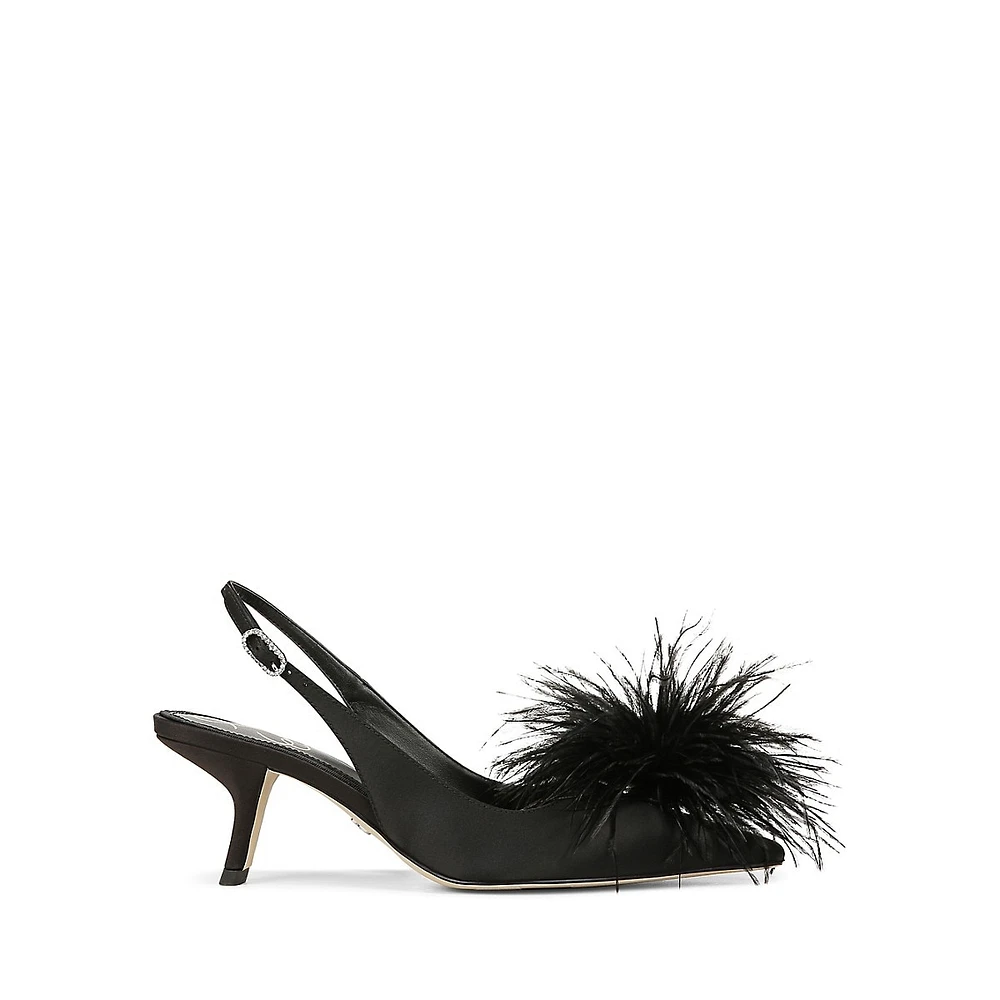 Bianka Feathered Satin Slingback Pumps