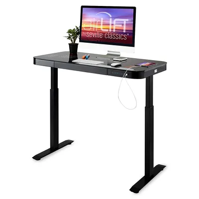 Airlift Tempered Glass Electric Standing Desk With Dual USB Chargers