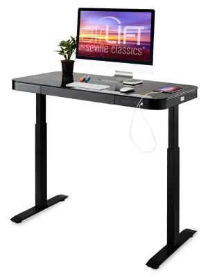 Airlift Tempered Glass Electric Standing Desk With Dual USB Chargers
