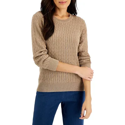 Cotton Crewneck Cable Sweater