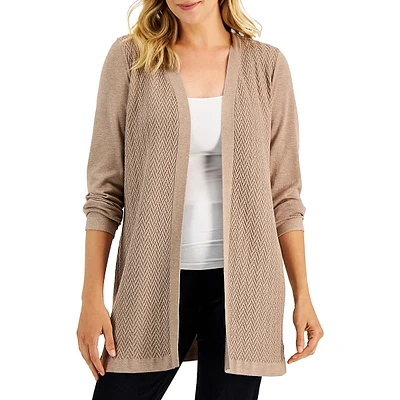Open-Stitch Open-Front Cardigan