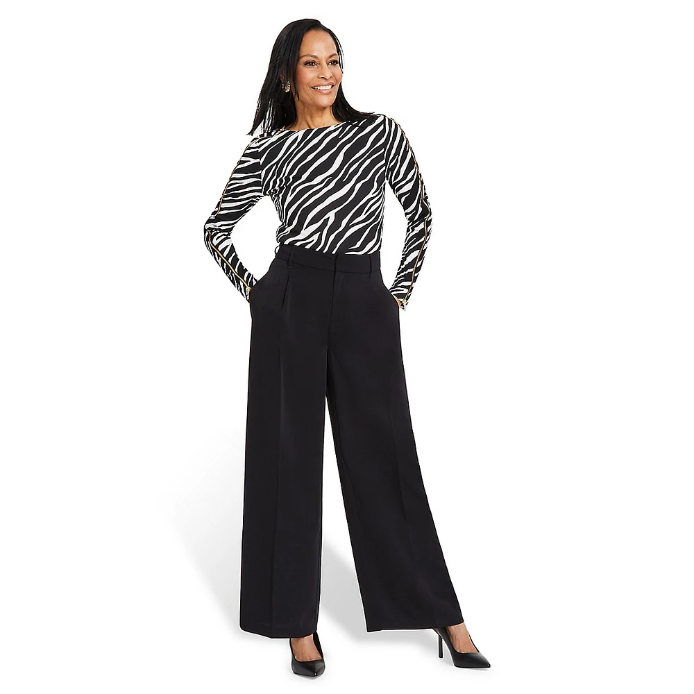 High-Rise Pleated Wide-Leg Dress Pants