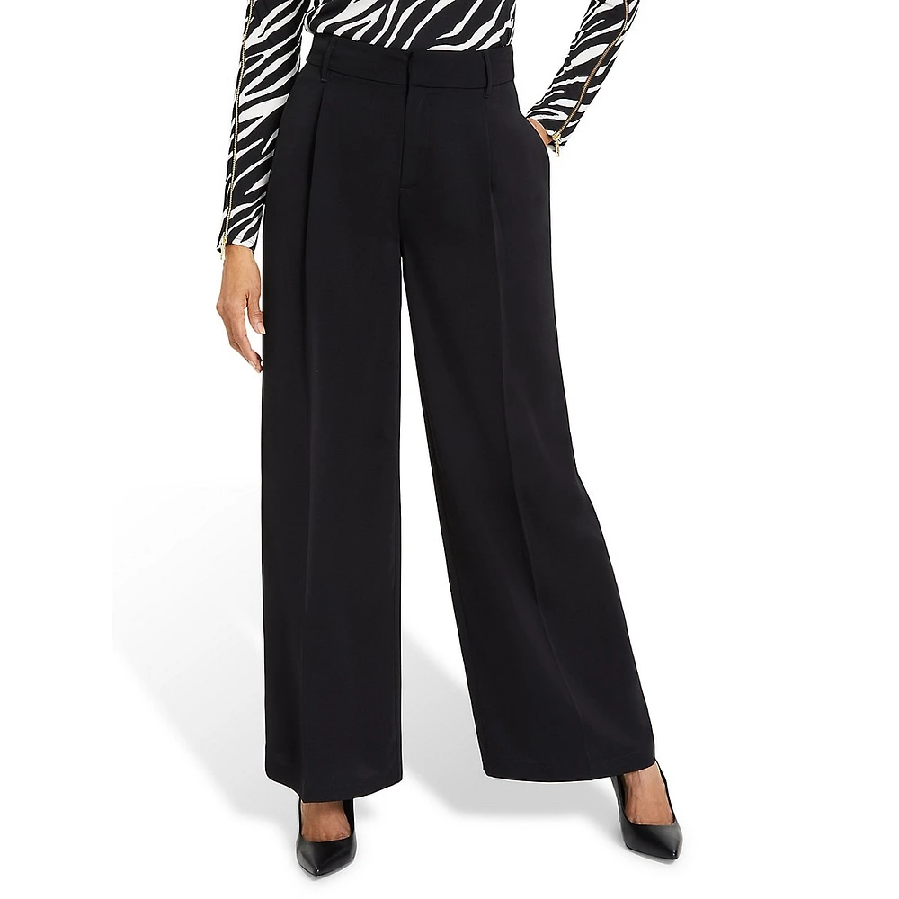 High-Rise Pleated Wide-Leg Dress Pants