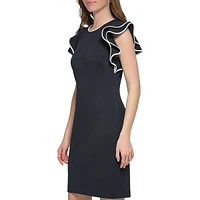 Flutter-Sleeve Jacquard Knit Sheath Dress