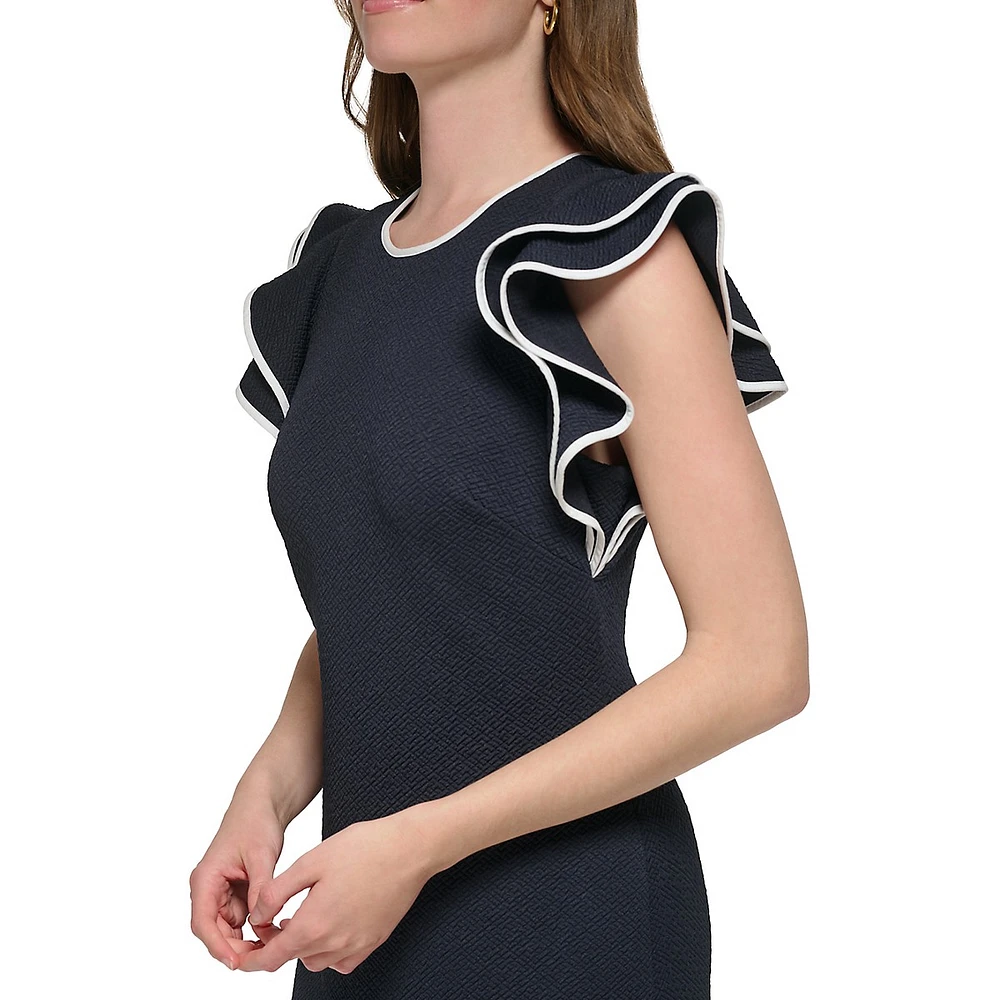 Flutter-Sleeve Jacquard Knit Sheath Dress