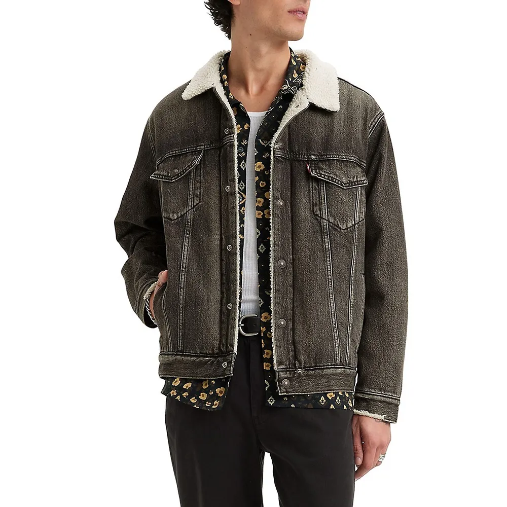 Relaxed-Fit Faux Shearling-Lined Denim Trucker Jacket