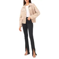 Faux Suede Patch Pocket Cropped Jacket