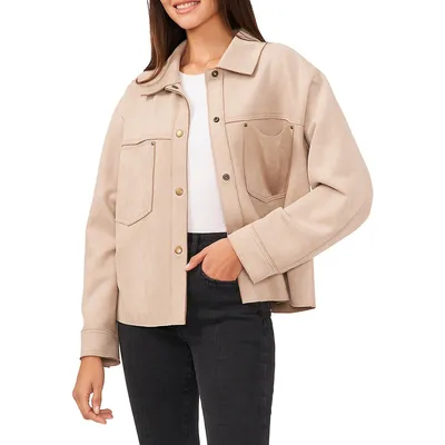 Faux Suede Patch Pocket Cropped Jacket