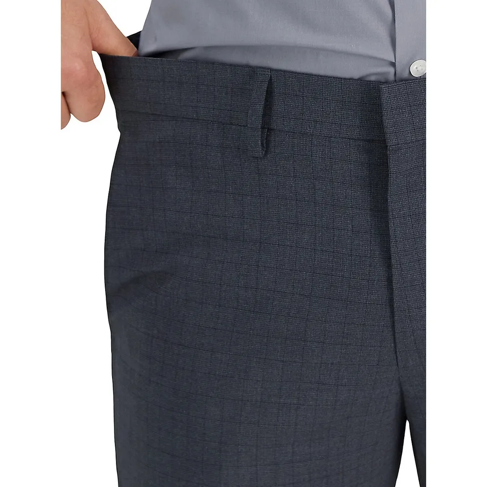 Pantalon habillé de coupe étroite qualité supérieure à petits carreaux-fenêtre