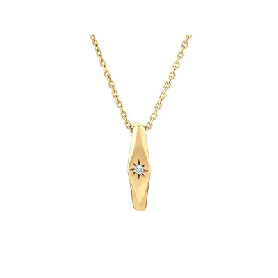Diamond Star Accent Narrow Signet Pendant With Chain In 10kt Yellow Gold