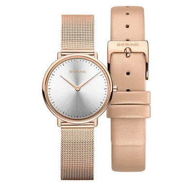 Ladies Classic Stainless Steel Watch In Rose Gold/pink