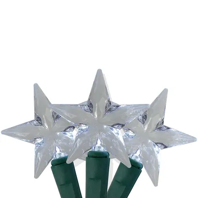 25 Silver Led M5 Star Christmas Lights - 8 Ft Green Wire