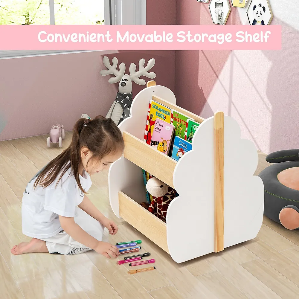 Costway 5-Cubby Kids Toy Storage Organizer Wooden Bookshelf Display Cabinet  Natural