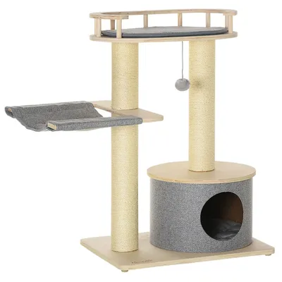Cat Tree With Bed Hammock Condo Cushion Hanging Ball Toy