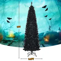 Costway 7ft Pre-lit Pvc Christmas Halloween Pencil Tree Black W/ 350 Led Lights