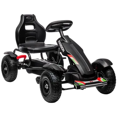 Kids Pedal Go Kart W/ Adjustable Seat, Rubber Wheels